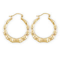Small 10k Real Gold Round Hollow Bamboo Earrings (1 Inch)