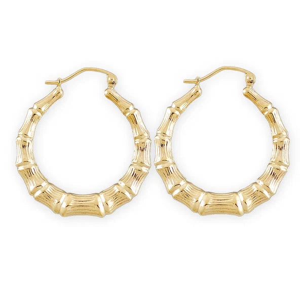 Small 10k Real Gold Round Hollow Bamboo Earrings (1 Inch)
